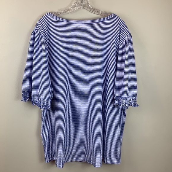 Talbots Wide Neck V Neck Tee in Blue Stripe - Picture 7 of 7